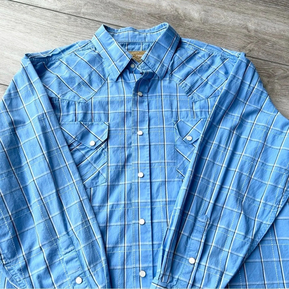 MWG  Blue Plaid Western Button Down Shirt - Picture 9 of 13